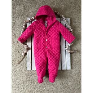 Ralph Lauren Baby Girls Pink Quilted Bunting Hooded Snowsuit